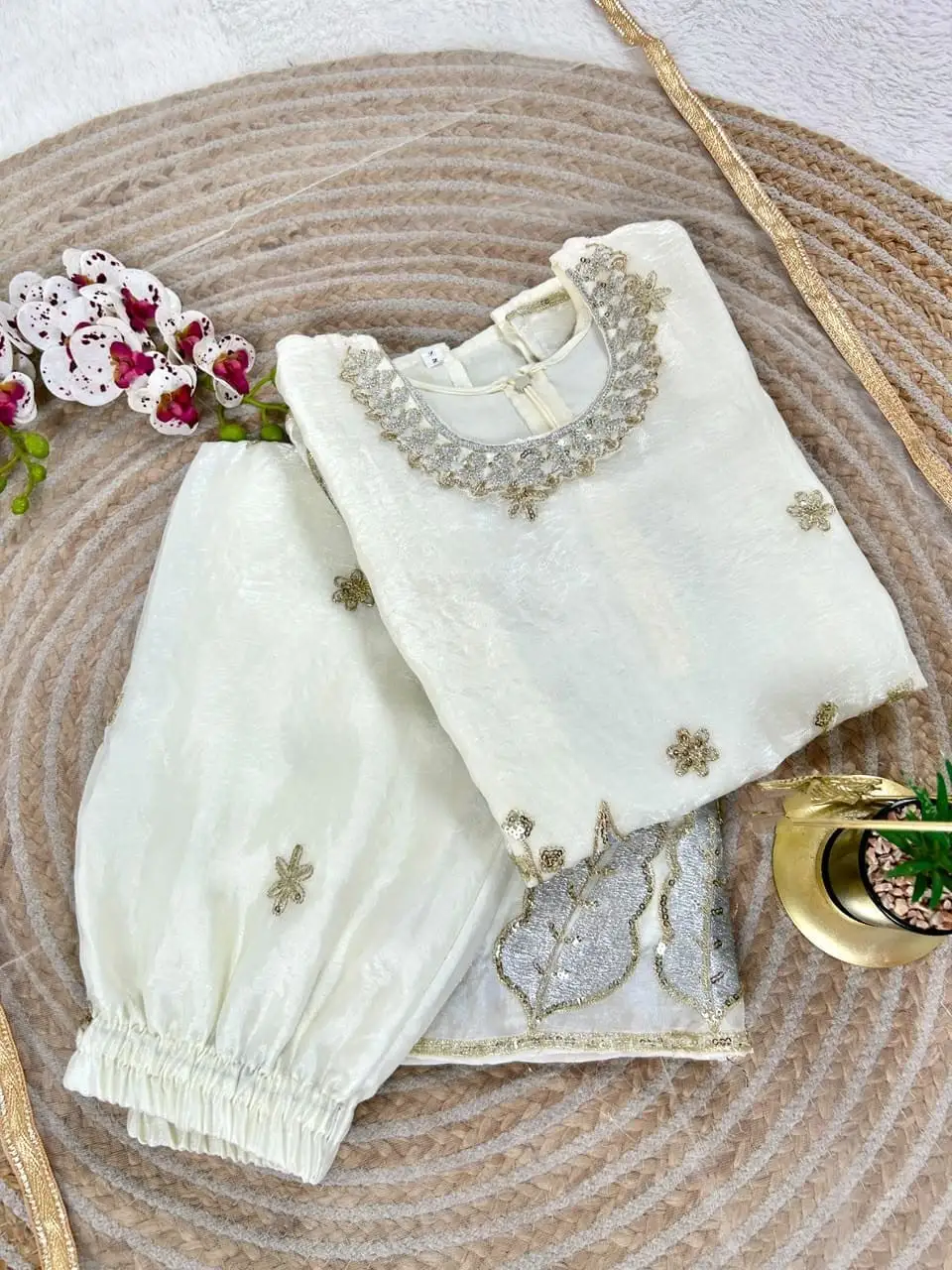 Designer Fendy Silk Embroidery Sequence Top Palazzo Dupatta Set